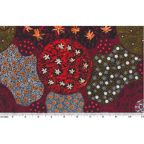 Wild Bush Tomato & Apple (Flame Scarlet) [SCRAP 0.5M] - Aboriginal design Fabric