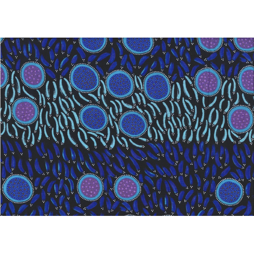 Wild Seeds & Bush Tucker (Blue) SCRAP [1.45m] - Aboriginal design Fabric