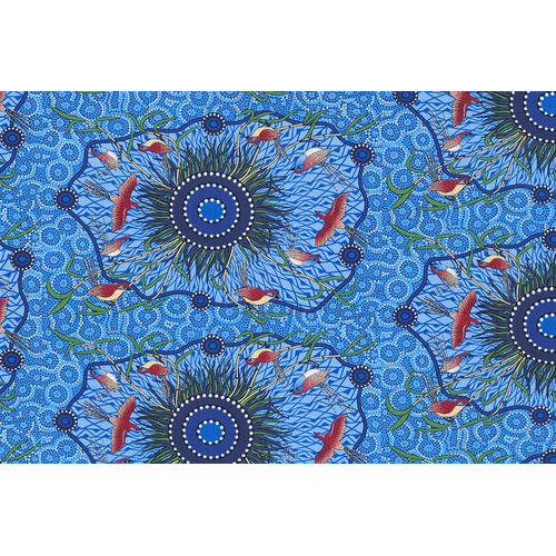 Yeerung (Blue) - Aboriginal design Fabric SCRAP [.25m]