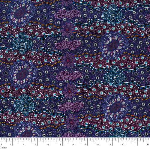 Lillup Dreaming (Purple) [SCRAP 0.85M] - Aboriginal design Fabric
