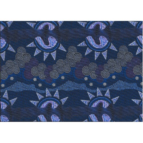 Sunset Night Dreaming (Blue) - Aboriginal design Fabric