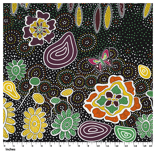 Summertime Rainforest (Black) - Aboriginal design Fabric
