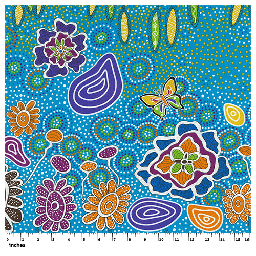 Summertime Rainforest (Blue) - Aboriginal design Fabric