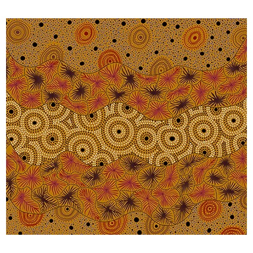Wild Seed & Waterhole (Yellow) - Aboriginal design Fabric