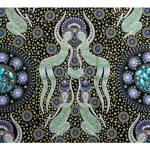 Women Collecting Bush Food (Green) - Aboriginal design Fabric