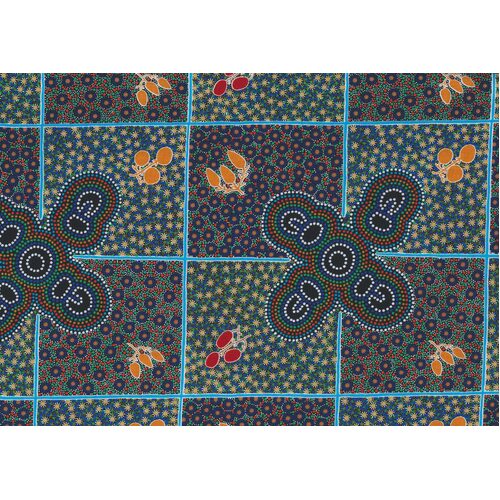 Women Gather Bush Tucker (Blue) - Aboriginal design Fabric