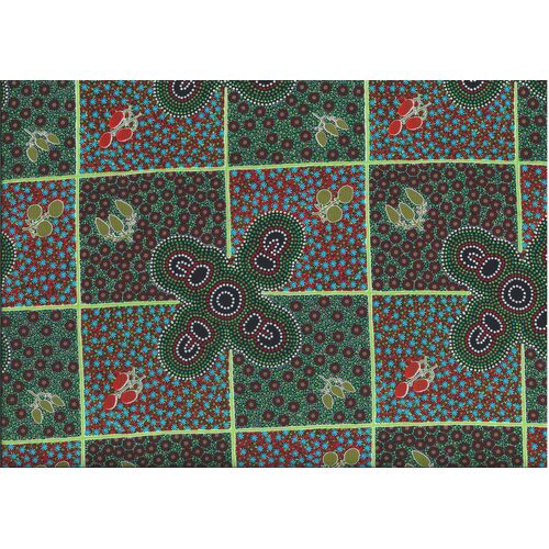 Women Gather Bush Tucker (Red) - Aboriginal design Fabric