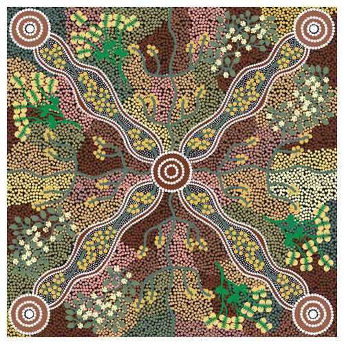 Yuendamu Bush Tomato (Black) - Aboriginal design Fabric