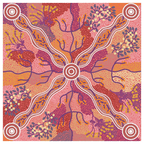 Yuendamu Bush Tomato (Rust) - Aboriginal design Fabric