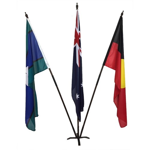 Aboriginal/TSI/Australian Flag Foyer Display Kit - LARGE Metal Stand [colour: Dark Stained]