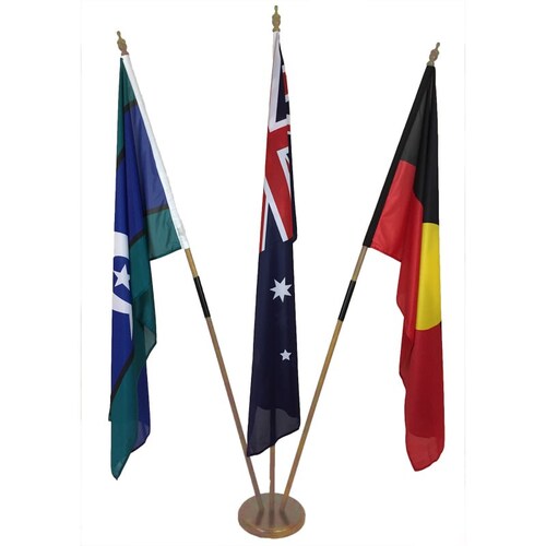 Aboriginal/TSI/Australian Flag Foyer Display Kit - Small TIMBER Stand [colour: Light Stained]