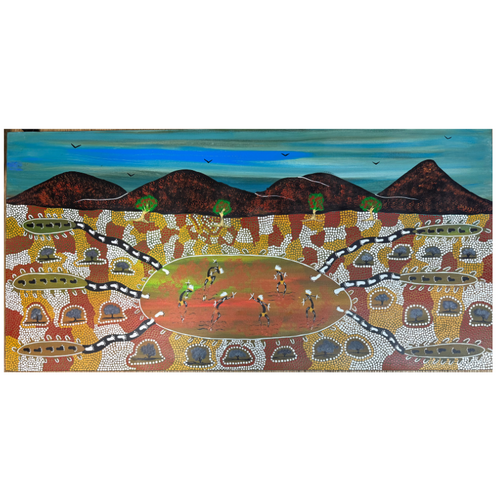 Dancing on Sacred Grounds - Original Aboriginal Art Stretched Canvas (120cm x 60cm)