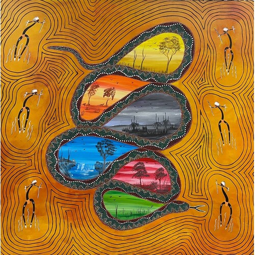 Guardians of Country - Original Aboriginal Art Stretched Canvas (1m x 1m)