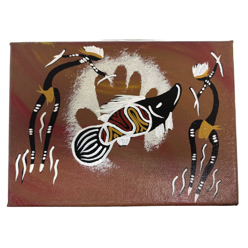 Original Aboriginal Art Stretched Canvas (18cm x 13cm) - Barramundi