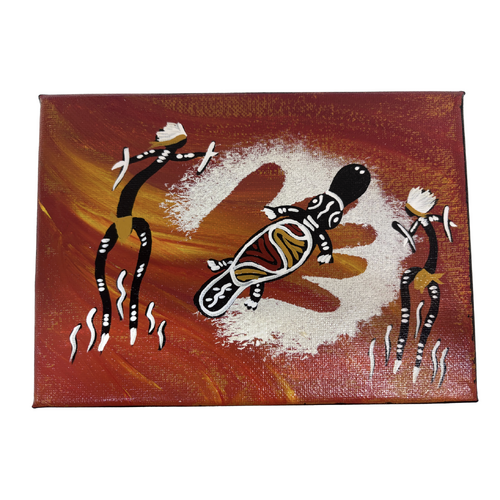 Original Aboriginal Art Stretched Canvas (18cm x 13cm) - Platypus