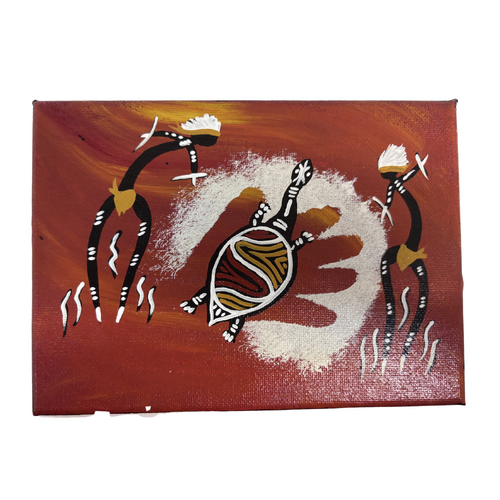 Original Aboriginal Art Stretched Canvas (18cm x 13cm) - Turtle