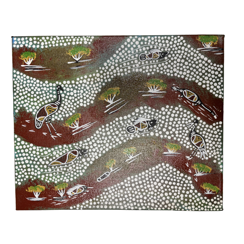 Original Aboriginal Art Painting Stretched Canvas (25cmx30cm) - Animals on Country After Rain