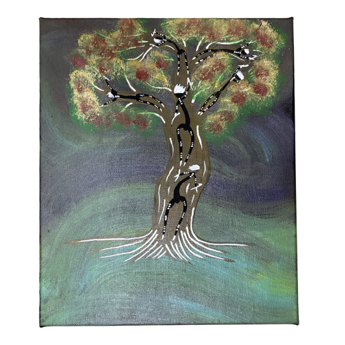 Original Aboriginal Art Painting Stretched Canvas (25cmx30cm) - Family Tree