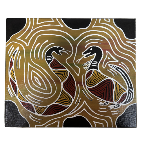 Original Aboriginal Art Painting Stretched Canvas (25cmx30cm) - Goanna and Black Snake
