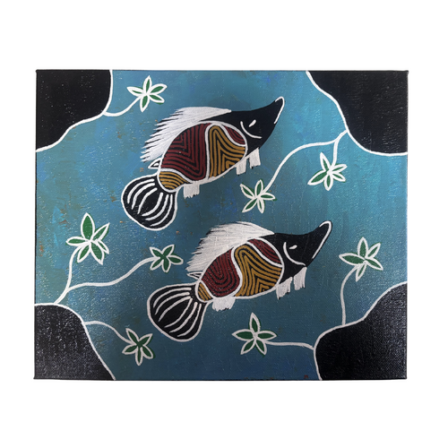 Original Aboriginal Art Painting Stretched Canvas (25cmx30cm) - Murray Cod (Gayu)