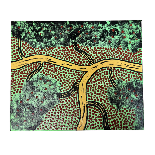 Original Aboriginal Art Painting Stretched Canvas (25cmx30cm) - Rain and Wet on the Red Ochre Lands