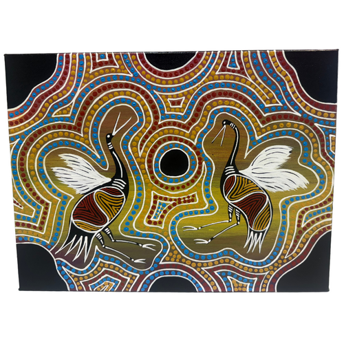 Original Aboriginal Art Painting Stretched Canvas (30x40) - Dancing Brolgas Creation