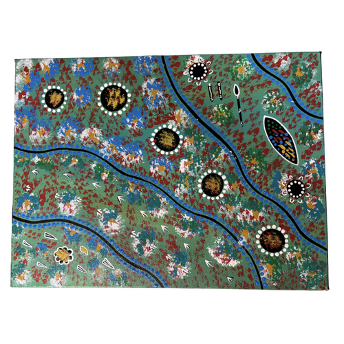 Original Aboriginal Art Stretched Canvas (40cm x 30cm) - Campsites