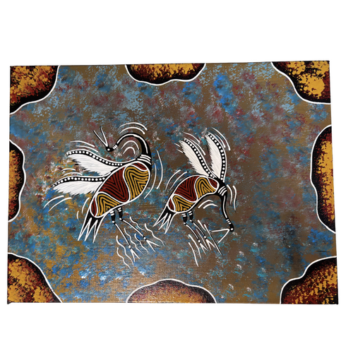 Original Aboriginal Art Stretched Canvas (40cm x 30cm) - Dancing Brolgas