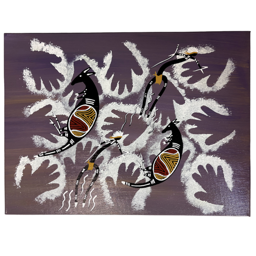 Original Aboriginal Art Stretched Canvas (40cm x 30cm) - Kangaroo Connection to Country