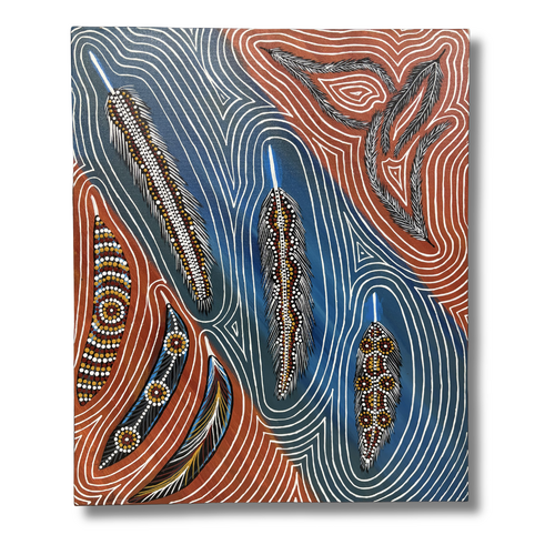 Original Aboriginal Art Painting Stretched Canvas (50cmx60cm) - Feathers of Country