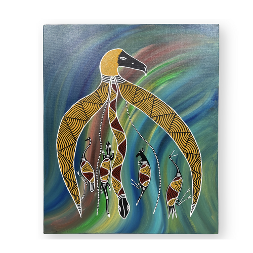 Original Aboriginal Art Painting Stretched Canvas (50cmx60cm) - Totems Of My Country with the Rainbow Serpent Colours