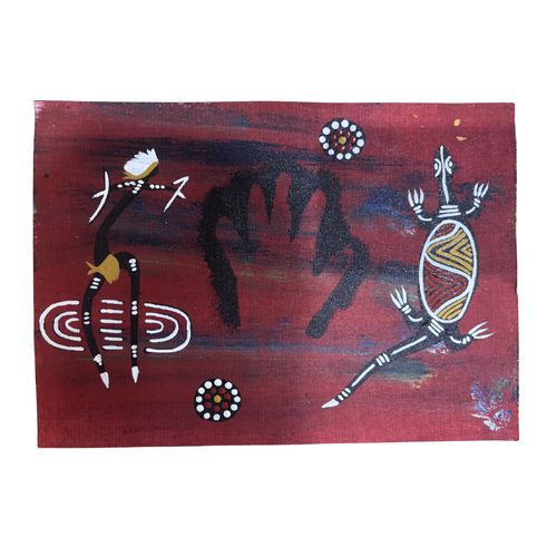 Unstretched Handpainted Aboriginal Art A4 Canvas (21cm x 29cm) - Goanna and Dancer
