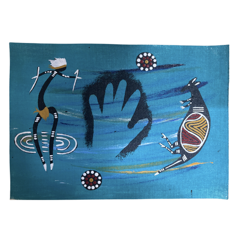 Unstretched Handpainted Aboriginal Art A4 Canvas (21cm x 29cm) - Kangaroo and Dancer (2)