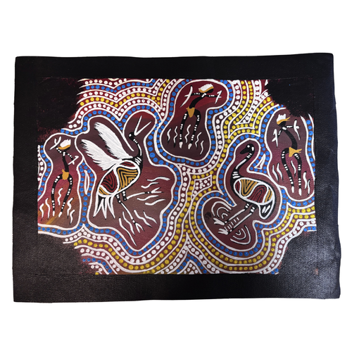 Unstretched Handpainted Aboriginal Art Canvas (27cm x 35cm) - Dancing Birds of the Plain