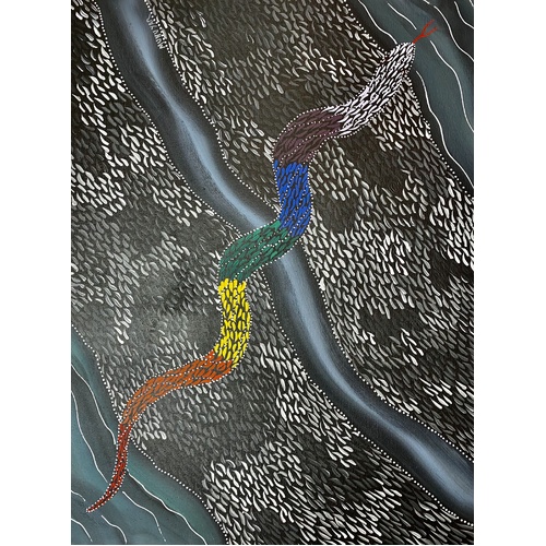 David Miller Aboriginal Art/Painting Stretched Canvas (60cm x 80cm) - Rainbow Serpent