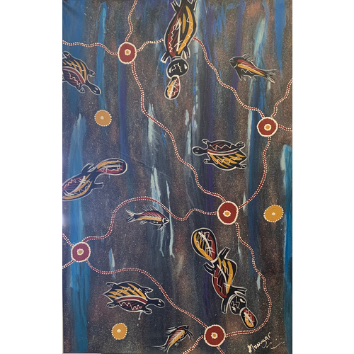 David Miller Aboriginal Art Stretched Canvas (62cm x 92xm) - Waterways