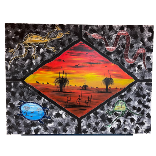 David Miller Aboriginal Art Stretched Canvas (120cm x 90cm) - Totem Sunset