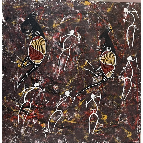 Original Aboriginal Art Stretched Canvas (60cm x 60cm) - Kangaroo Dancers 
