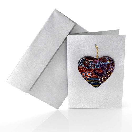 Better World Aboriginal Art Heart Decoration Card [Silver] - Seven Sisters