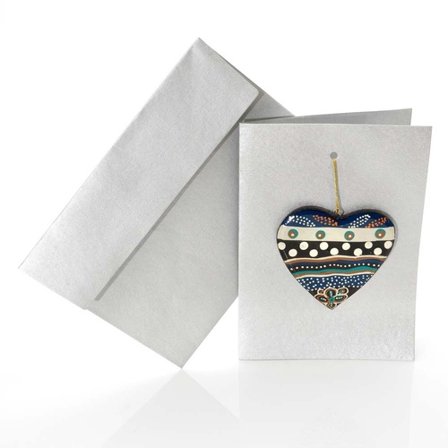 Better World Aboriginal Art Heart Decoration Card [Silver] - Land & Sea