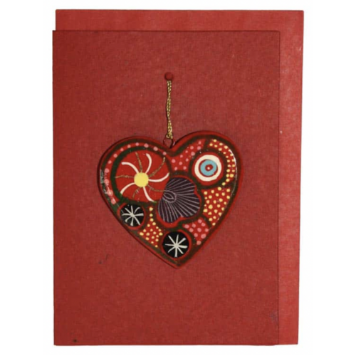 Better World Aboriginal Art Heart Decoration Card - Family & Country