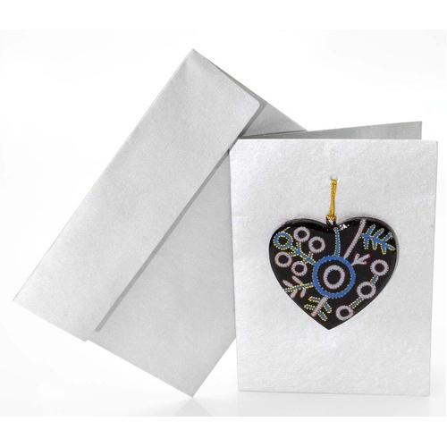 Better World Aboriginal Art Heart Decoration Card [Silver] - Pikilyi