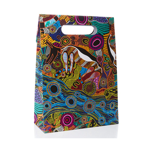 Justin Butler Aboriginal Art Paper Gift Bag (29cm) - The Dingo & the Kangaroo Storyline