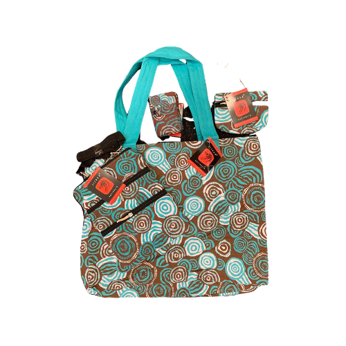 Jijaka Aboriginal Art 4pce Bag Giftset - Riverstones (Teal)
