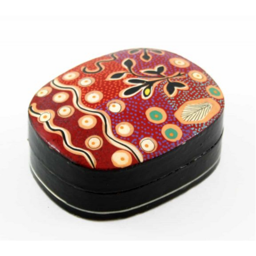 Better World Aboriginal Art Lacquered Medium Trinket Box -  Yam and Bush Tomato Dreaming