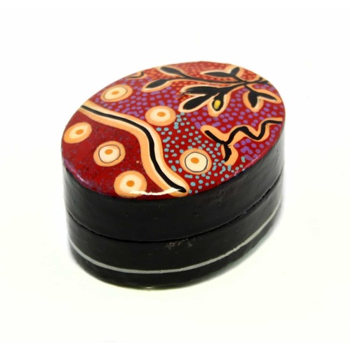 Better World Aboriginal Art Lacquered Pill Box - Yam and Bush Tomato Dreamings