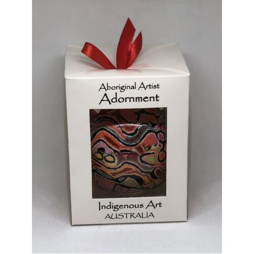 Warlukurlangu Aboriginal Art  Giftboxed 7cm Xmas Bauble - Mina Mina Dreaming 