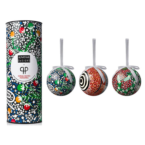 Coral Hayes Aboriginal Art 3 Pack Xmas Bauble Set