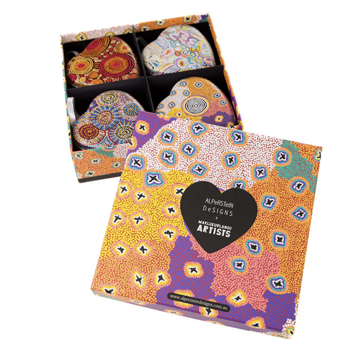 Warlukurlangu Aboriginal Art 4 Pack Heart Shaped Tin Giftset