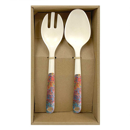 Utopia Aboriginal Art Bamboo Salad Servers - Bush Medicine